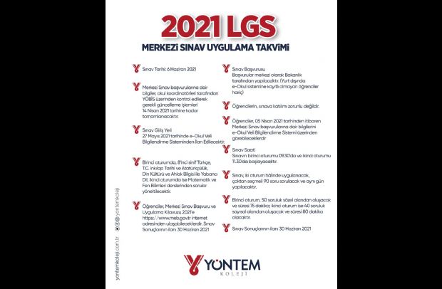 2021 LGS Merkezî Sınav Uygulama Takvimi yayınlandı.