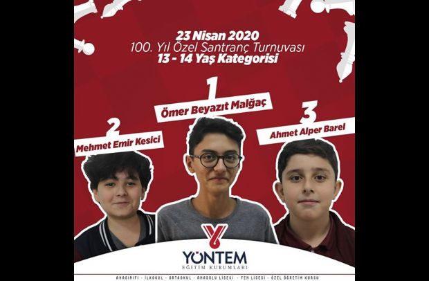 23 Nisan 2020 100. Yıl Özel Satranç Turnuvası Başarılarımız