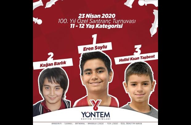 23 Nisan 2020 100. Yıl Özel Satranç Turnuvası 11 - 12 Yaş Kategorisi 