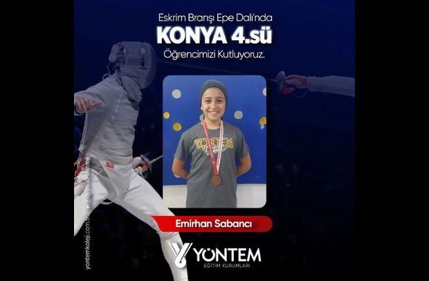 Emirhan Sabancı Eskrim Branşı Epe Dalı'nda Konya 4.sü olmuştur.  Öğrencimizi kutluyoruz.  Türkiye Şampiyonası'na katılmaya hak kazanan öğrencimizi kutluyoruz. 