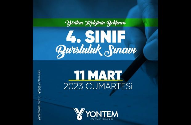 Yöntem Kolejinin beklenen 4. Sınıf Okula Kabul ve Bursluluk Sınavı 11 Mart 2023 Cumartesi günü....