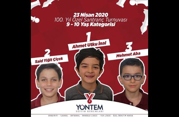 23 Nisan 2020 100. Yıl Özel Satranç Turnuvası 9 - 10 Yaş Kategorisi