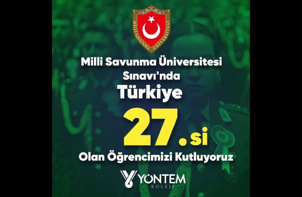 Milli Savunma Üniversitesi Sınavı'nda Türkiye 27. si olan öğrencimizi kutluyoruz